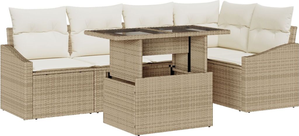 Möbel 6-teilige Garten-Sofa-Garnitur mit Kissen Beige Poly Rattan - Gartensofas 3357744