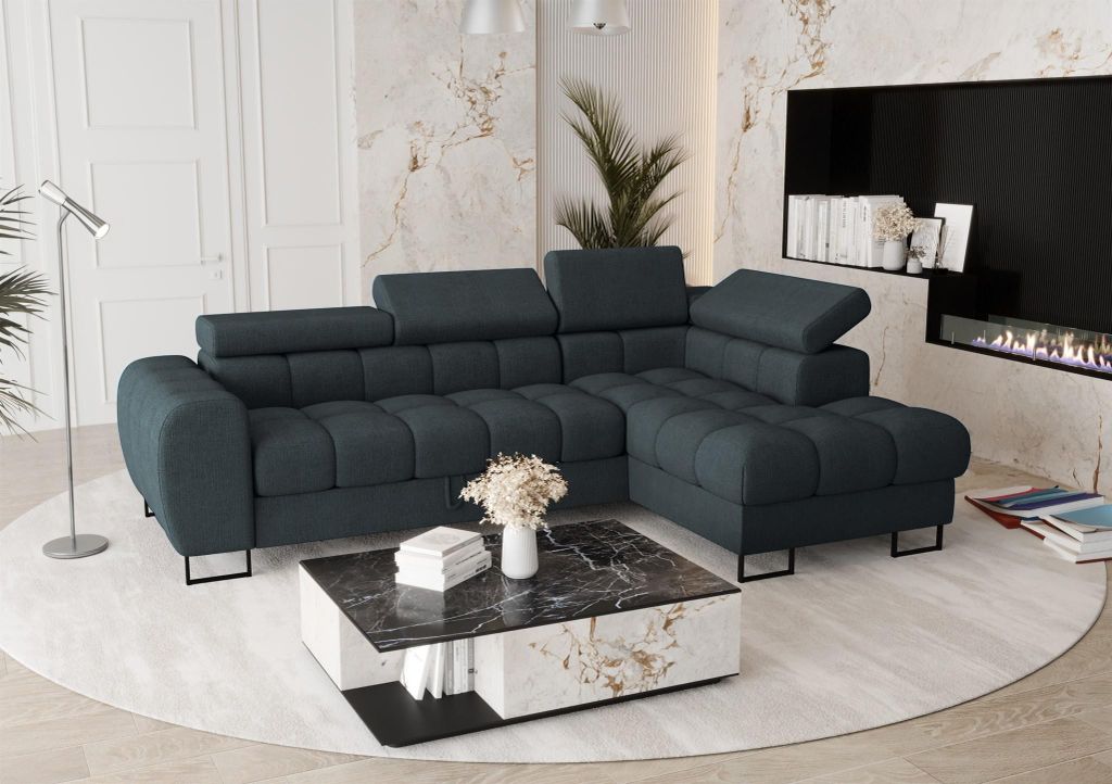Ecksofa Schlafsofa BASTIEN in Stoff Moly Graphit Ottomane Rechts