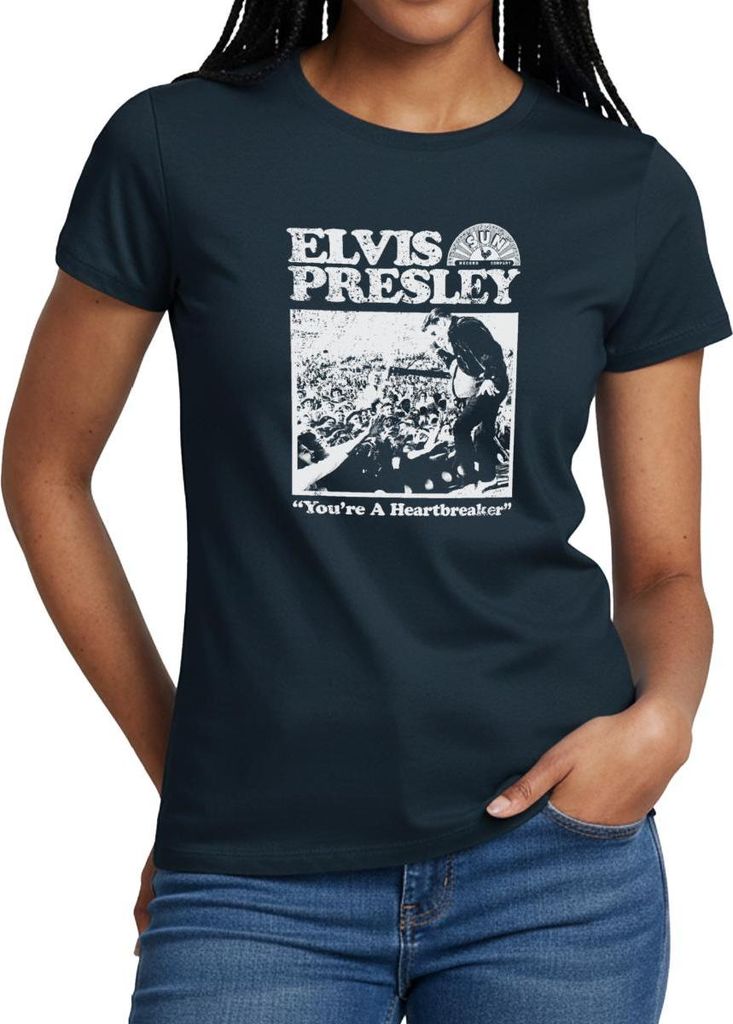 Spreadshirt Elvis Presley You're A Heartbreaker Weiß Frauen T-Shirt, XL, Navy