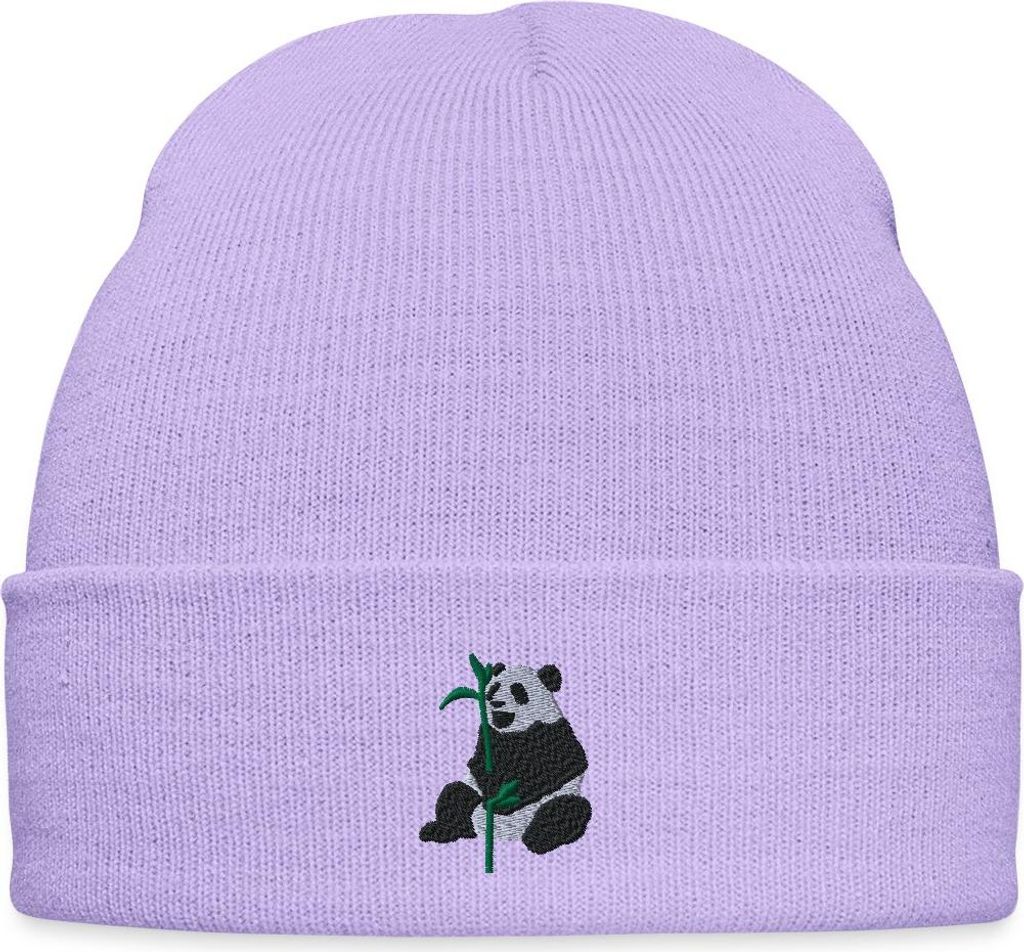 Spreadshirt Pandabär Mit Bambus Stickerei Bestickte Wintermütze, One size, Lavendel