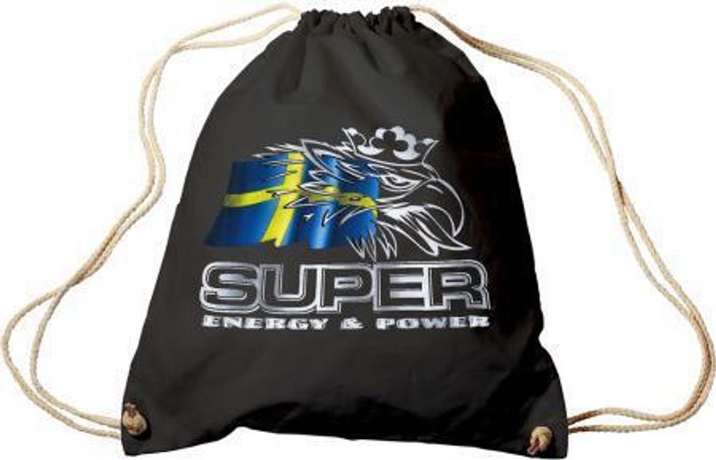 Trend-Bag mit Aufdruck - LKW Trucker Super Energy & Power - Schweden Flagge - 65123 - Turnbeutel Sporttasche Rucksack