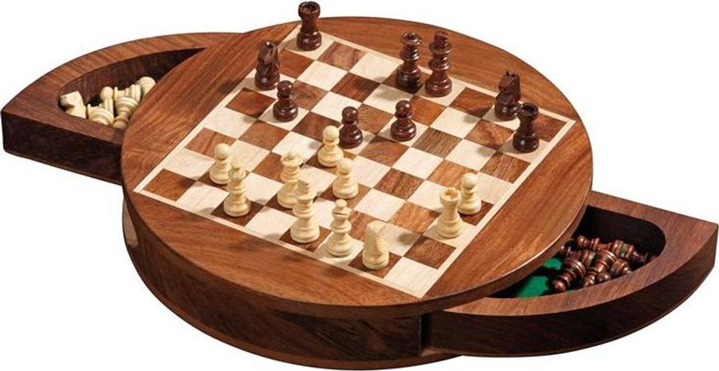 Philos 2729 - Schachset, Schach-Kassette rund, Holz, Königshöhe 33mm, Feld 19mm