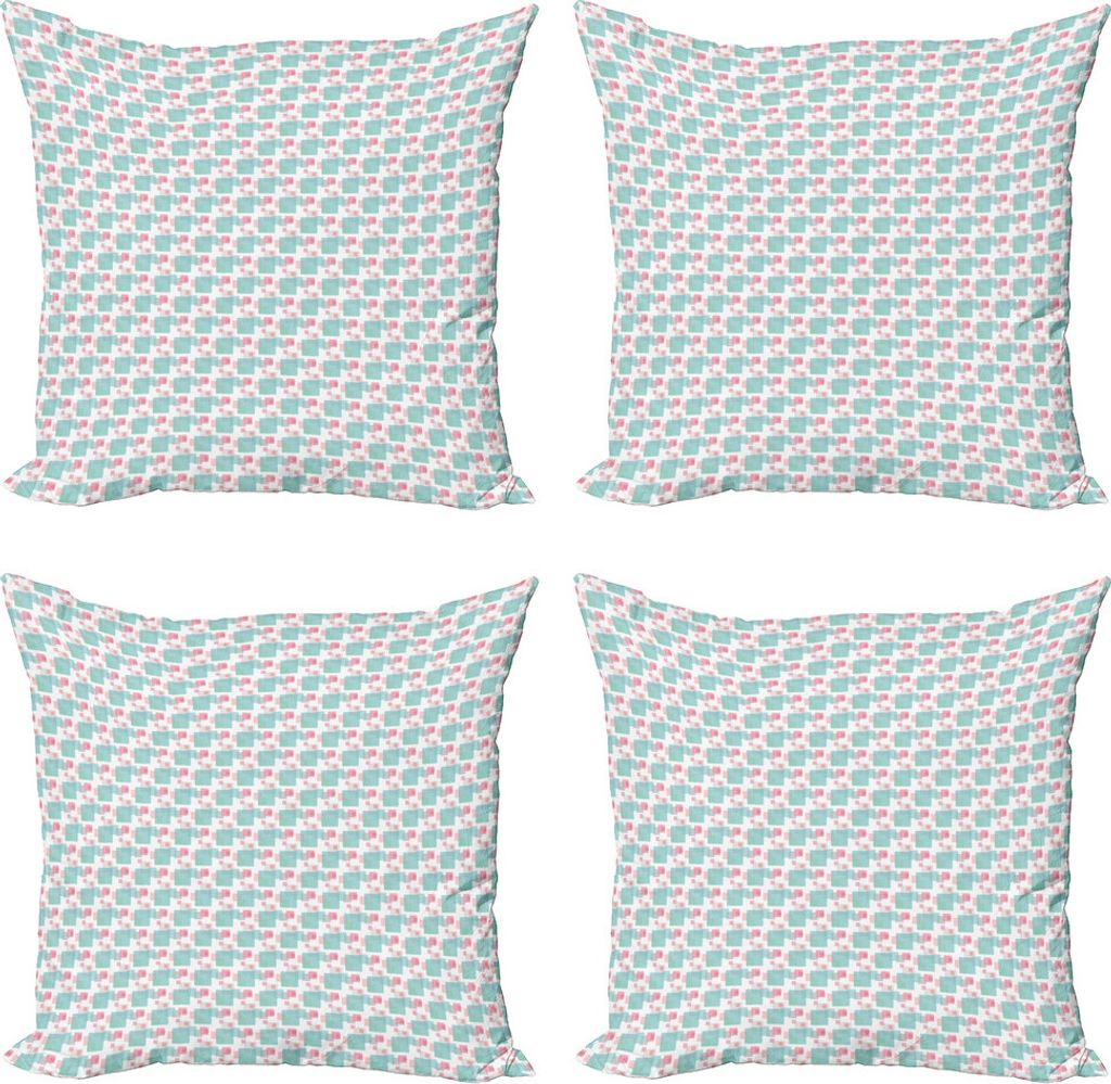ABAKUHAUS Rosa und Blau Kissenbezug Set (4 Stück), moderne Rectangles, Moderner Doppelseitiger Digitaldruck, 45 cm x 45 cm, Blassblau Hellrosa