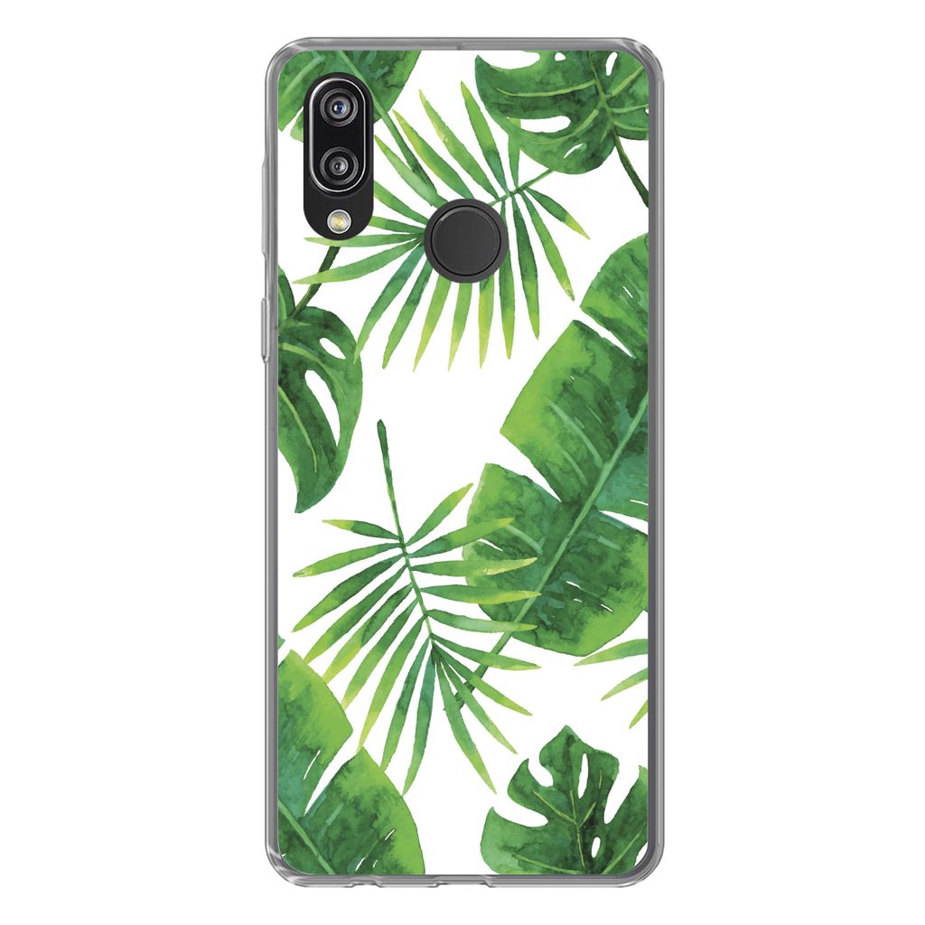 MuchoWow Handyhülle Schutzhülle Hülle für Huawei P20 Lite (2020) Tropisch - Blätter - Muster Silikon Softcase Handy Hülle - Kartenhalter