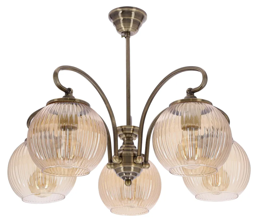 Lustre Salon et Salle à Manger Chic - 5 Abat-jours Verre Ambré E27