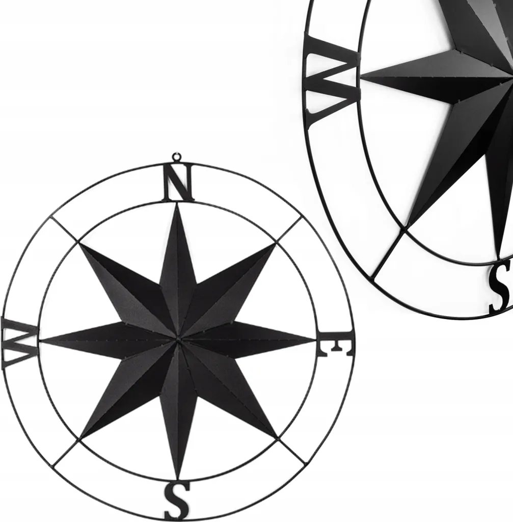 Grande rose des vents murale noire en acier, design relief 3D