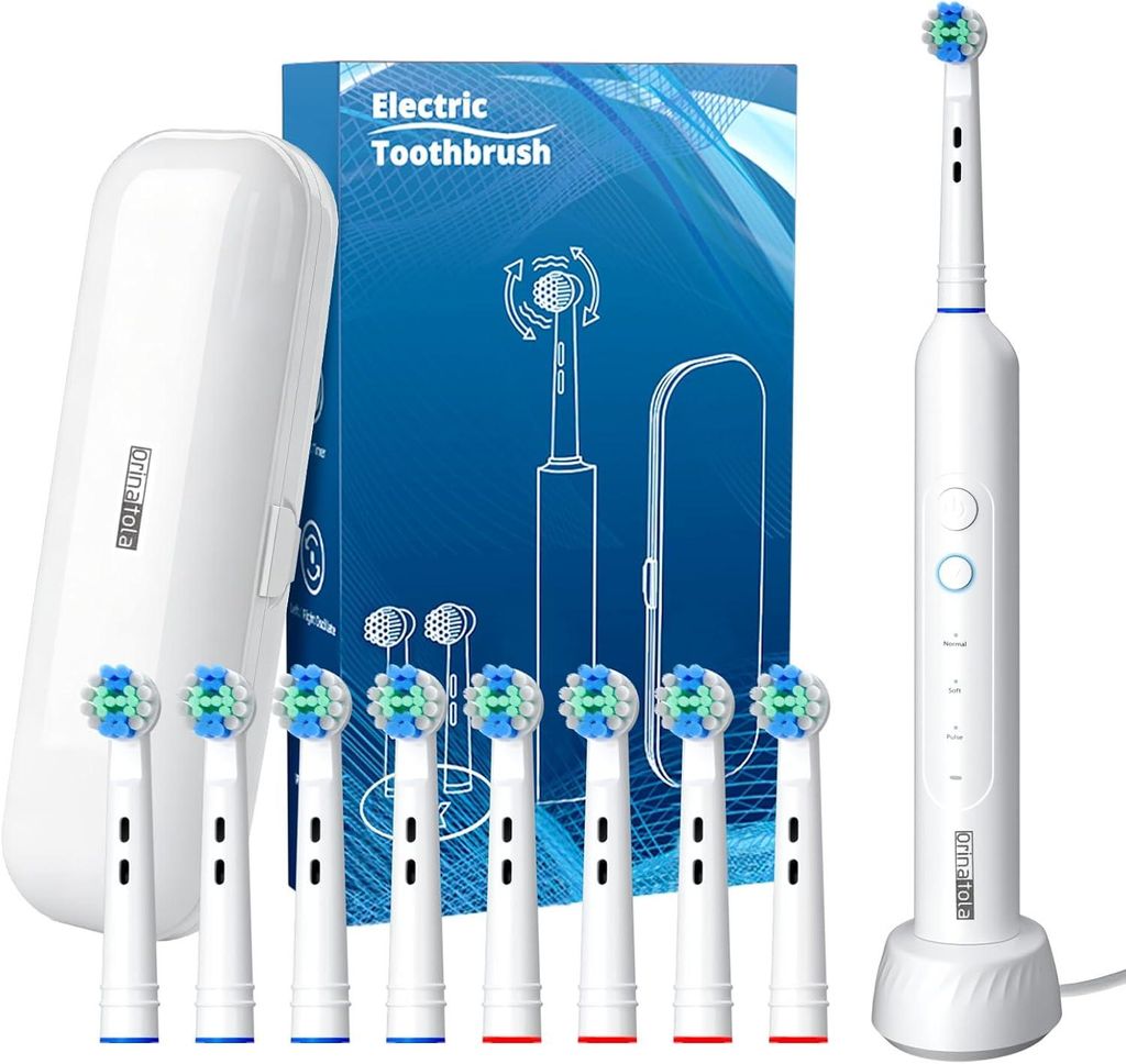 Elektrische Zahnbürste mit 8 Bürstenköpfen, 3 Modi, 8800 VPM Schalltechnologie, USB-Ladung, Timer, Reiseetui, IPX7 wasserdicht