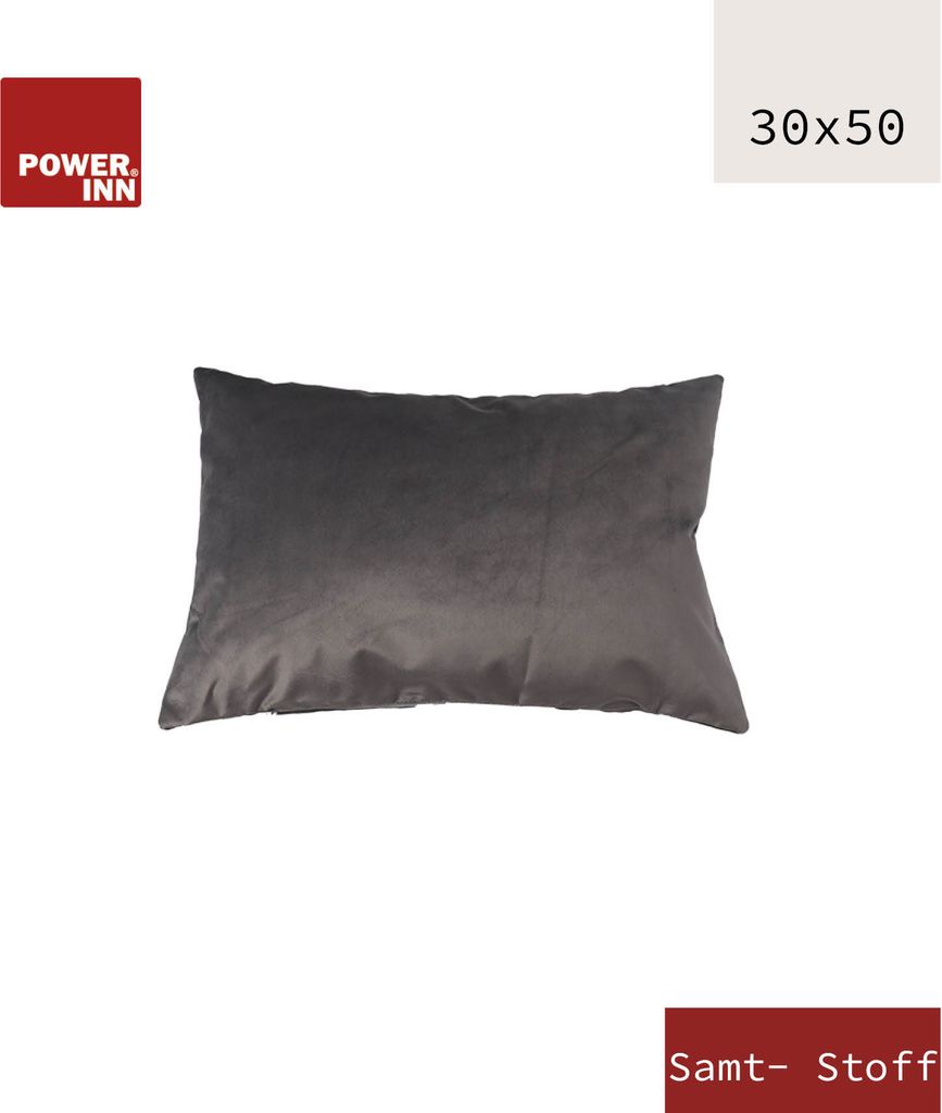 POWER INN Kissenbezug | 30x50cm | Grau | Samtstoff | Kissenhülle | Waschbar bei 30°C