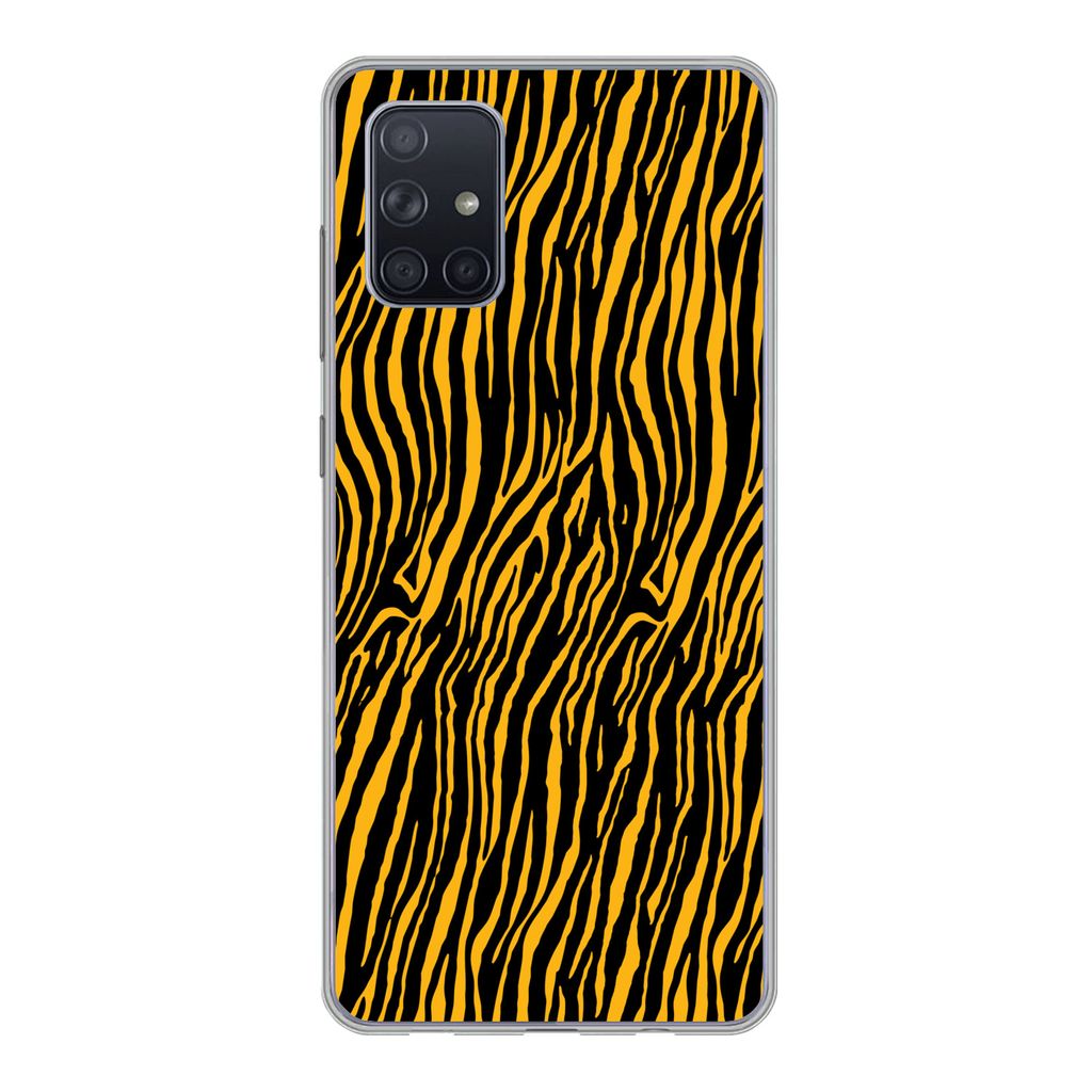 MuchoWow Handyhülle Schutzhülle Hülle für Samsung Galaxy A51 Tigerdruck - Schwarz - Orange Silikon Softcase Handy Hülle - Schutzabdeckung