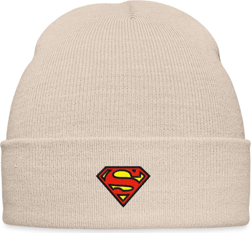 Spreadshirt Superman Original Logo S-Shield Stick Bestickte Wintermütze, One size, Beige