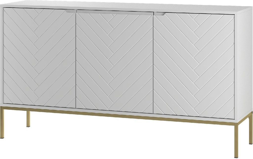Kommode BRIZZI 03 150 cm Weiß mit Gold Metallrahmen Sideboard mit drei Drehtüren Wohnzimmer
