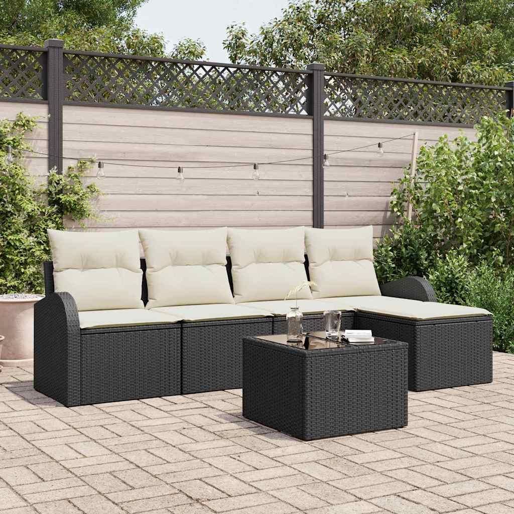Maison Exclusive - Sofa Set mit Kissen 6 pcs Schwarz und Weiß Poly-Rattan