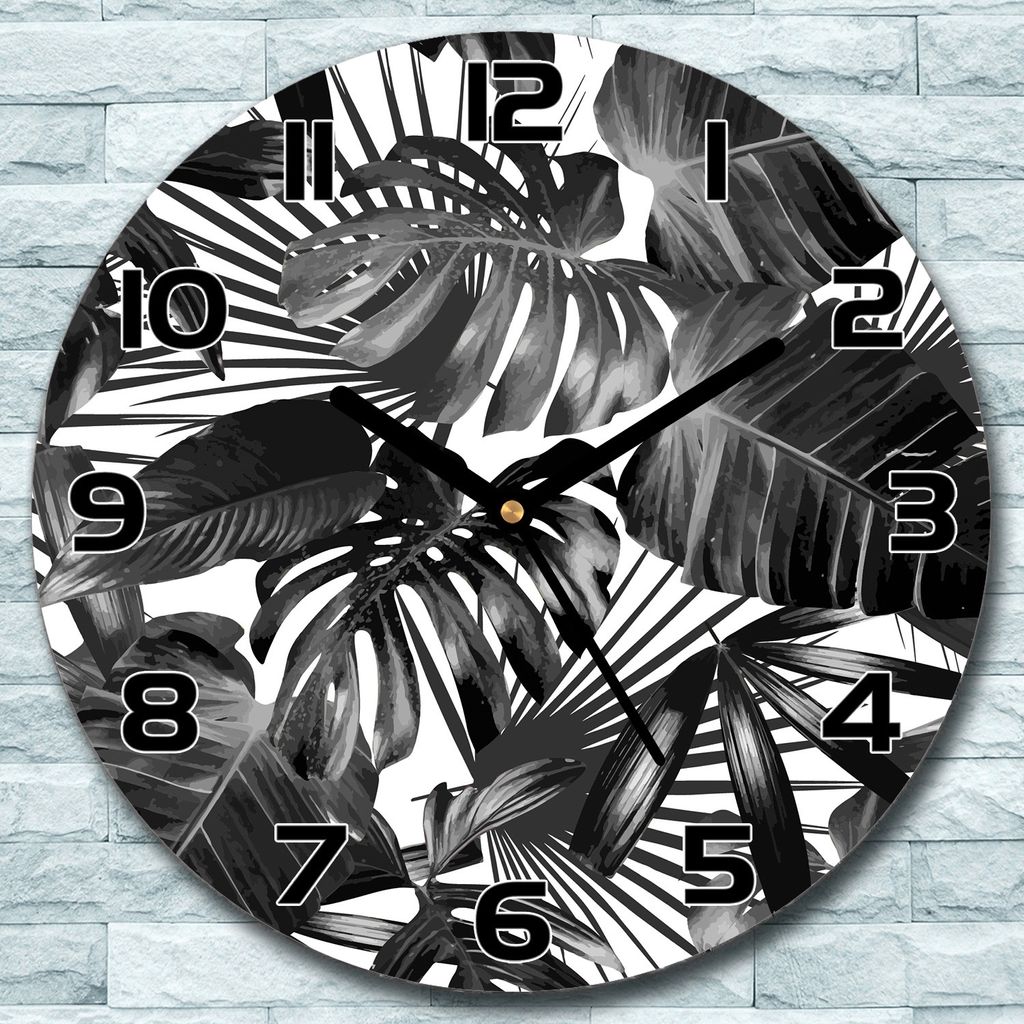 Wanduhr aus Glas Rund fi 30 tropisches Blatt Quarz Deko Schlafzimmer Büro