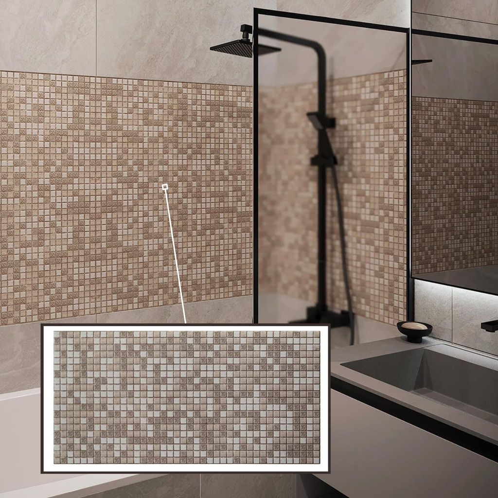 3D-Wandpaneele PVC | Mosaik Optik | Brown - 20 Platten - 10 m² | Für Wohnzimmer, Küche & Bad | Einfache DIY-Montage