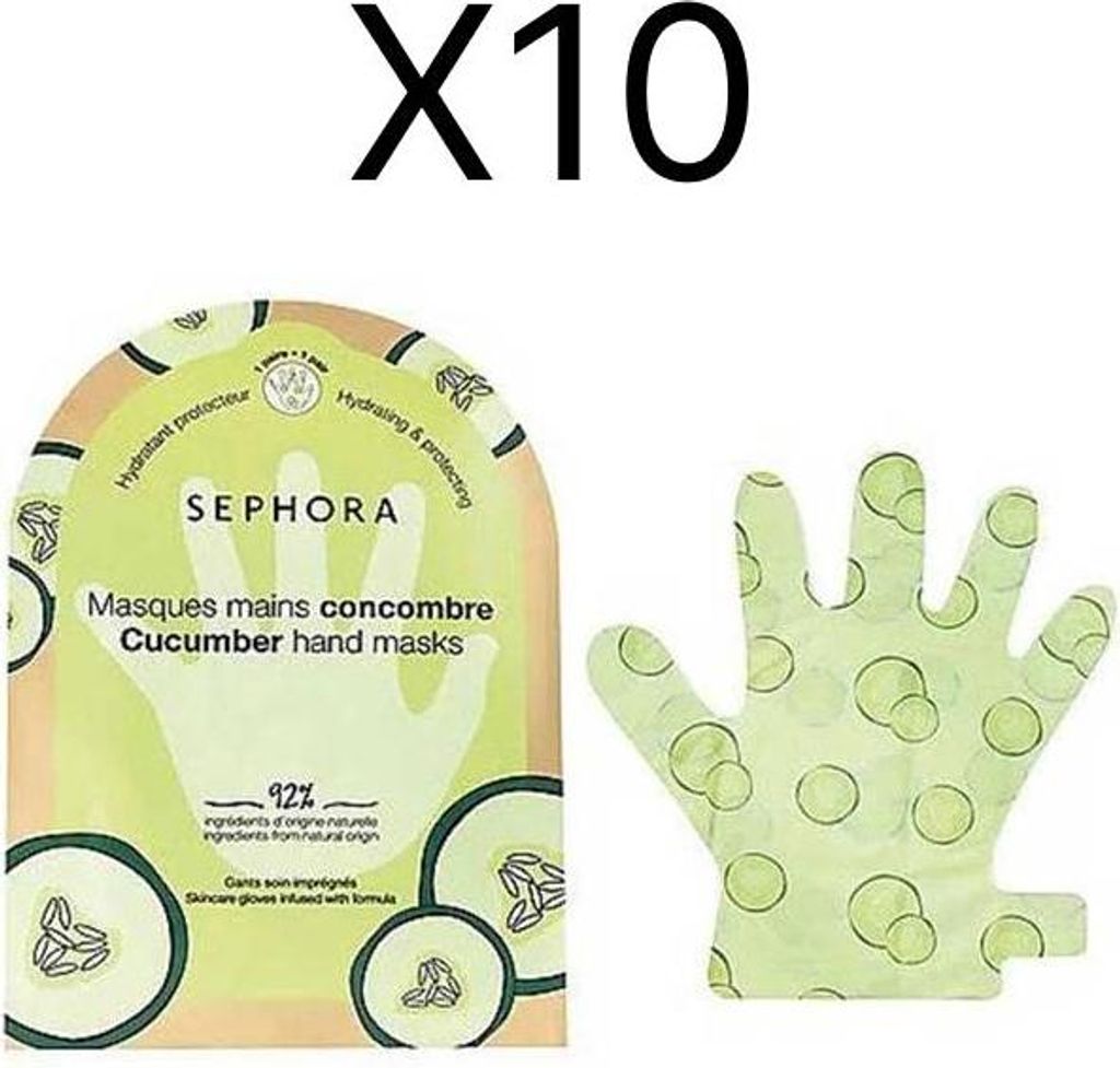 Sephora - Masque Mains Concombre 92% Ingrédients D'origine Naturelle 10pcs