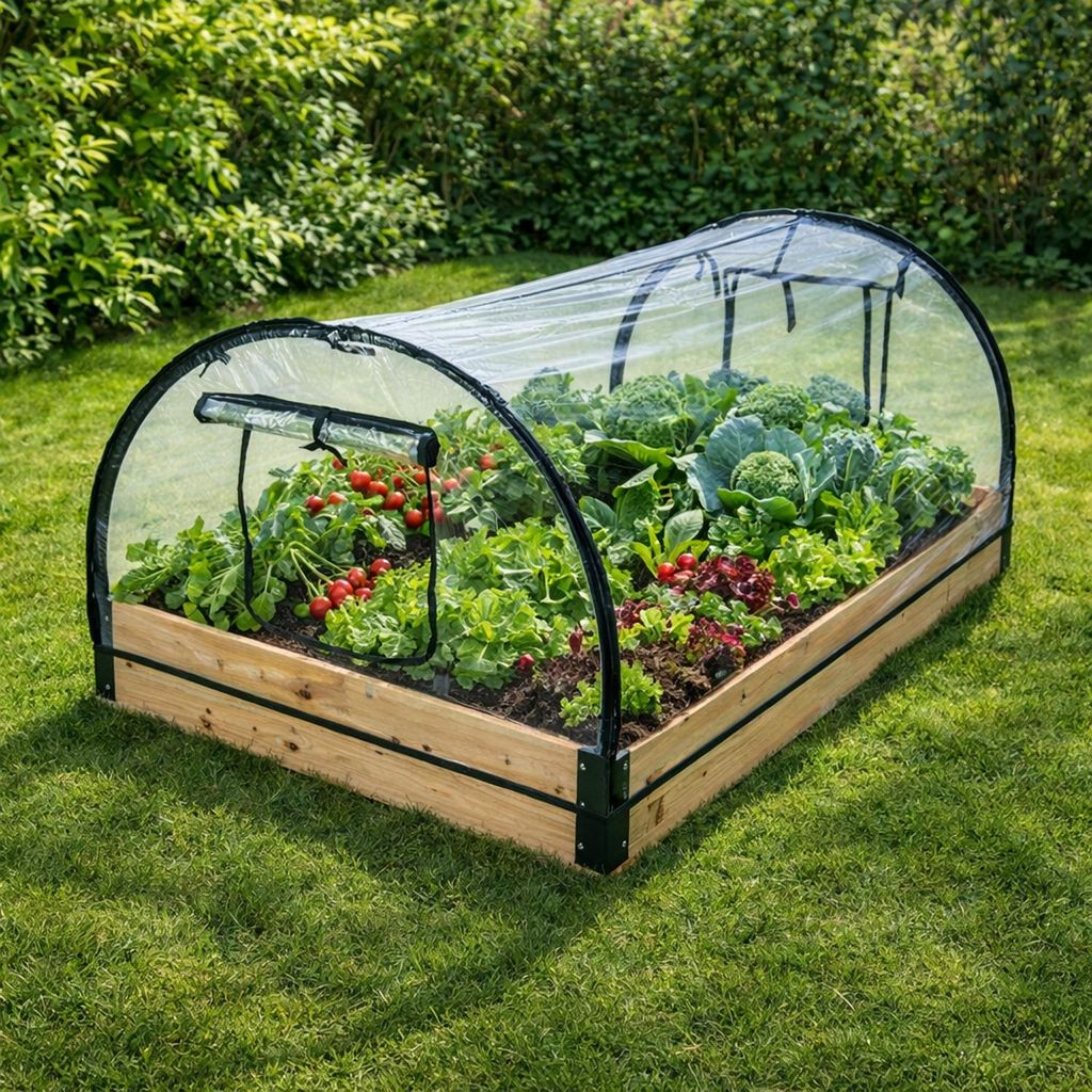 Frühbeet Gewächshaus mit Holzrahmen Treibhaus PVC und Holz 120x80x50cm