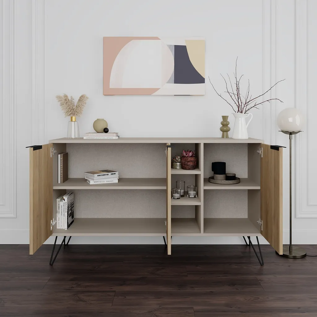 Console Robuste Clara 142cm - Finition Anti-Rayures Grès et Chêne Clair - 2