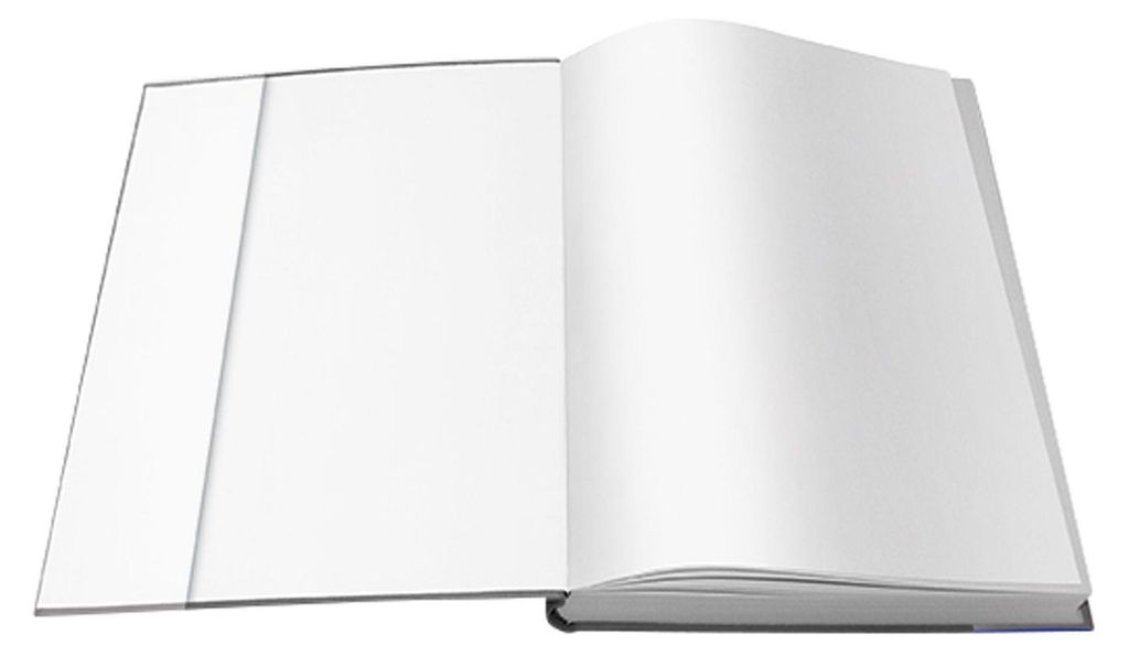An open book with blank pages.