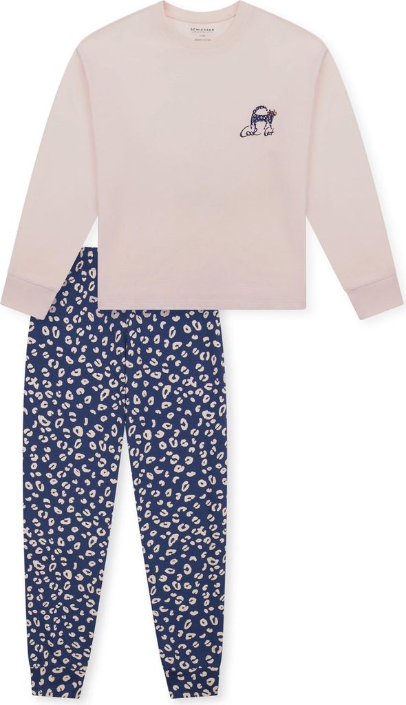 SCHIESSER Mädchen Schlafanzug, lang - Teens, Bündchen, Baumwolle, Print Beige/Blau 140