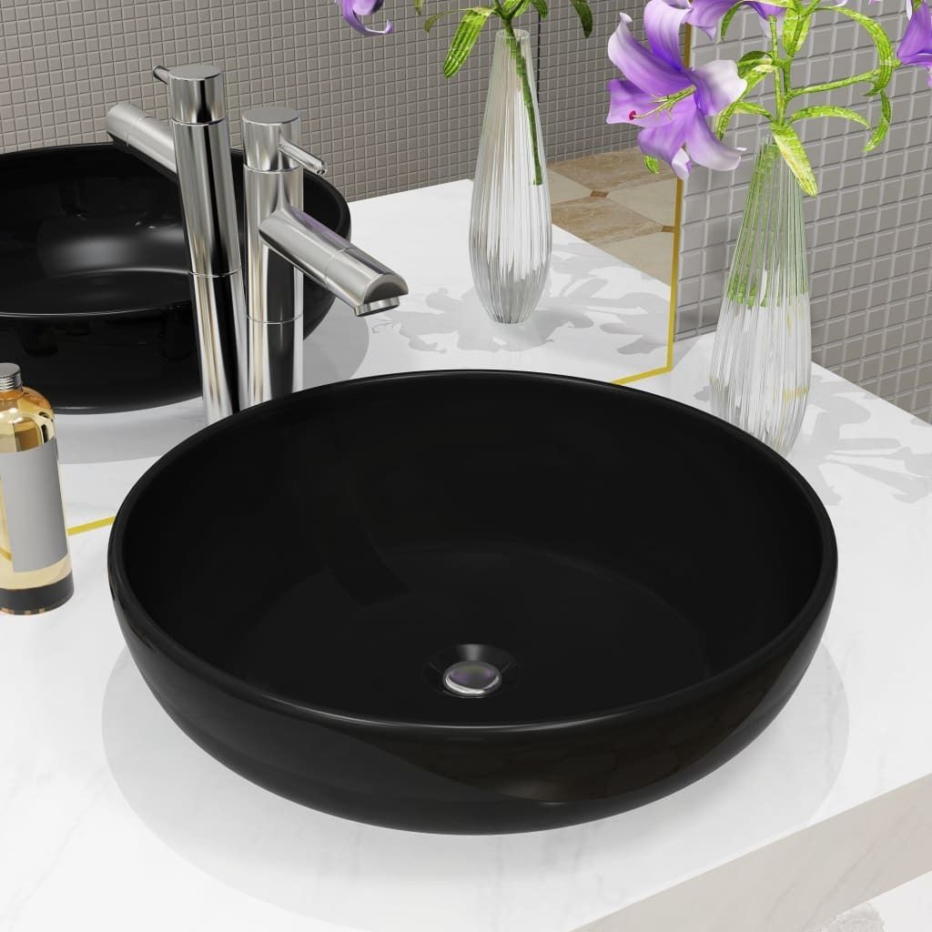 "2026 Promotion" Waschbecken Keramik Rund Schwarz 42x12 cm - Waschbecken CC780