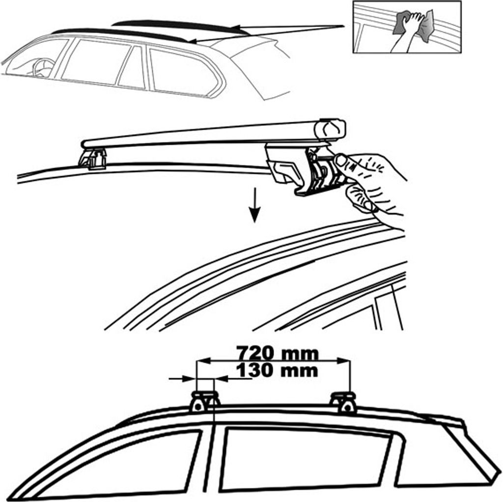 Dachträger Relingträger Trek kompatibel mit für Fiat Panda III (Steilheck 5 Türer) ab 01/2012 Alu