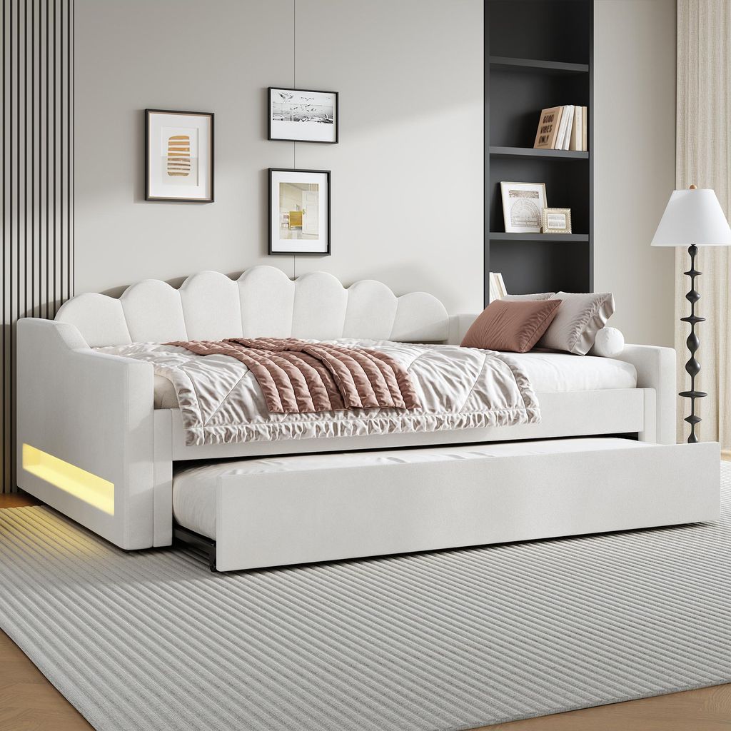 Lit banquette 140x200 cm avec lit gigogne, éclairage LED, Image du produit 