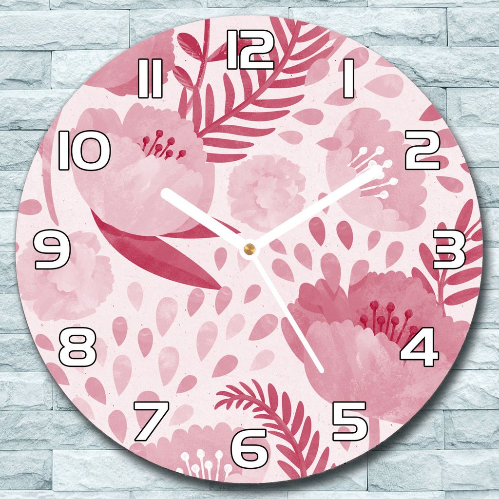 Wanduhr aus Glas Rund fi 30 Rosa Mohn Vintage Quarz Deko Wohnzimmer Büro