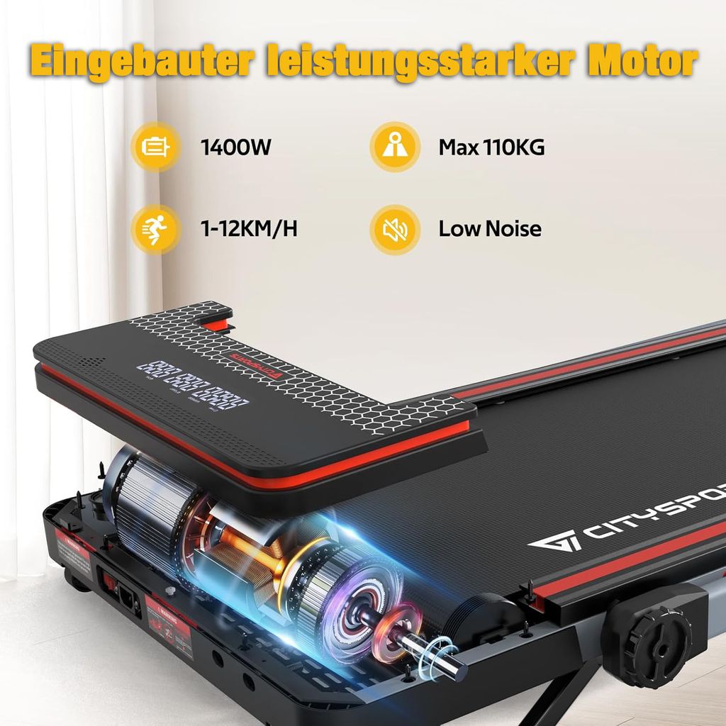 Tapis De Course Pliable CITYSPORTS 2 En 1 - Jusqu'à 12 Km/h, Moteur 1400W, Télécommande Et Appli Incluse - 2