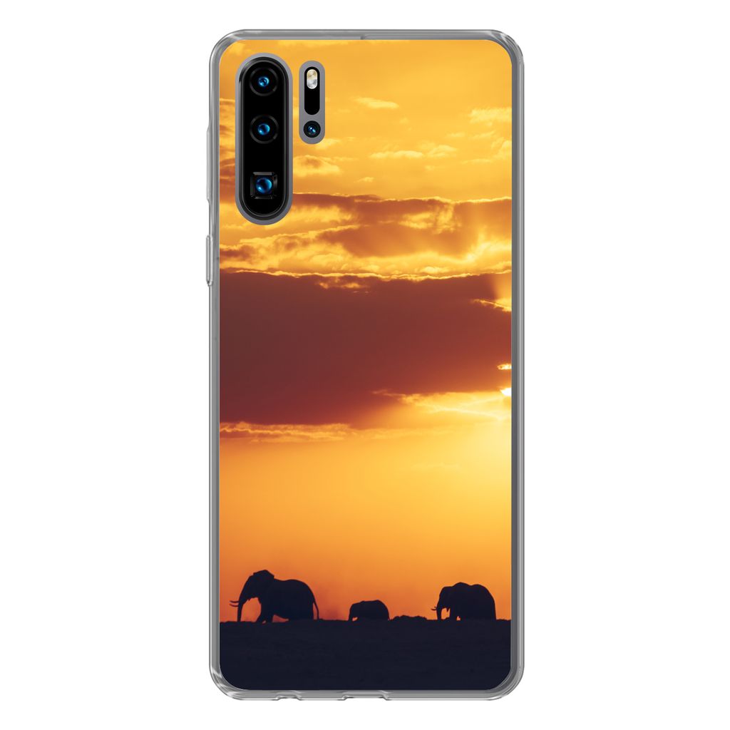 MuchoWow Handyhülle Schutzhülle Hülle für Huawei P30 Pro Elefanten - Horizont - Sonnenuntergang - Tiere Silikon Softcase Handy Hülle - Schut...