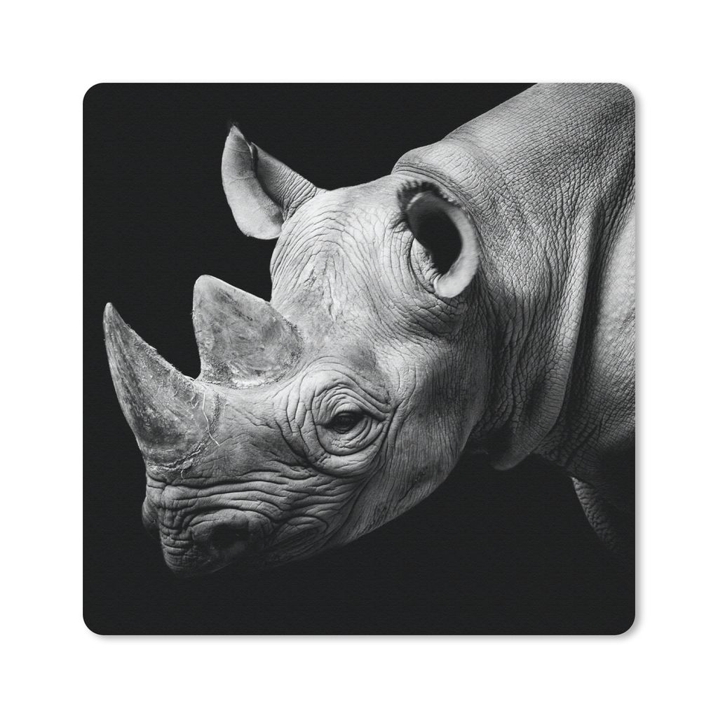 MuchoWow Mauspad Mousepad Tiere - Nashorn - Schwarz - Weiß - Porträt 20x20 cm - Mousepads - Maus Mat - Pad - Mausunterlage - Desk Mat - Bureaua...