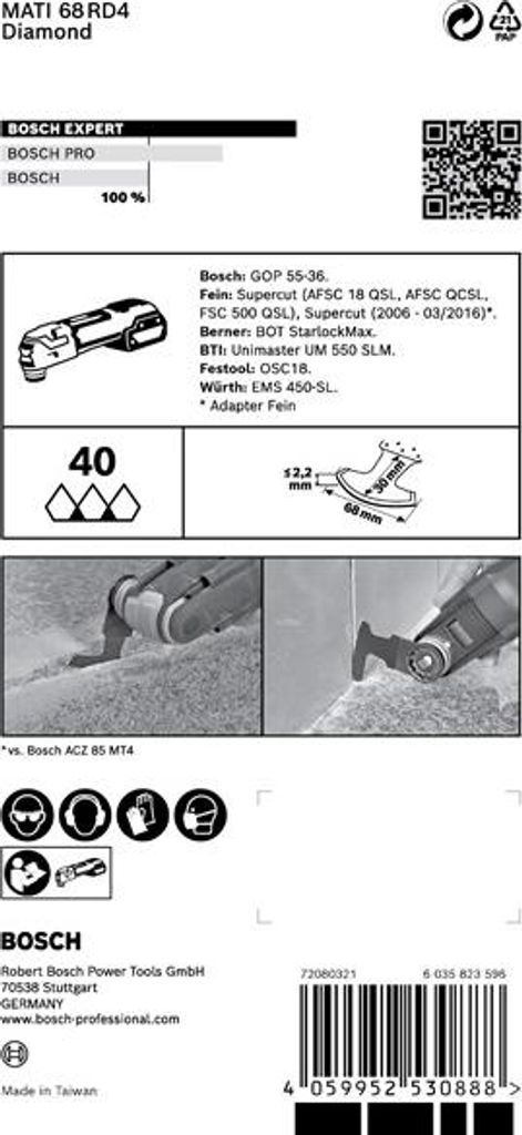 EXPERT MATI 68 RD4 Eckblatt für Multifunktionswerkzeuge, 68x30 mm