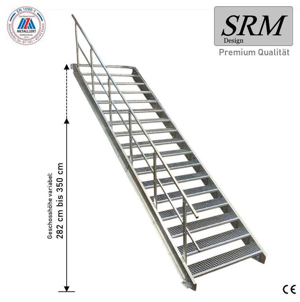 17 Stufen Stahltreppe einseitigem Geländer Breite 80 cm Geschosshöhe 282-350cm