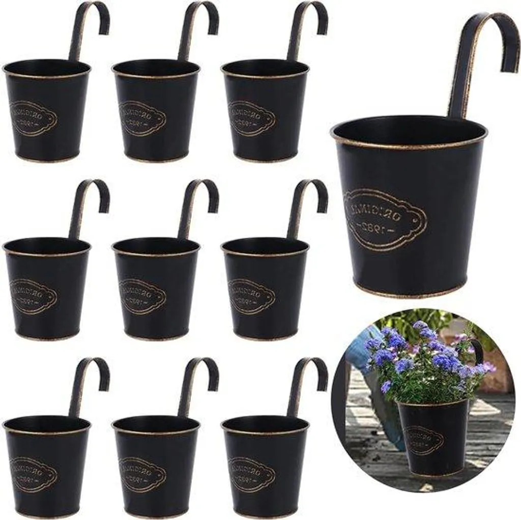 Lot de 10 Pots de Fleurs Suspendus en Métal Vintage pour Balcon Jardin