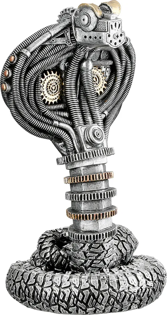 Sculpture Cobra Steampunk en Résine Argent 30cm - Détails Mécaniques