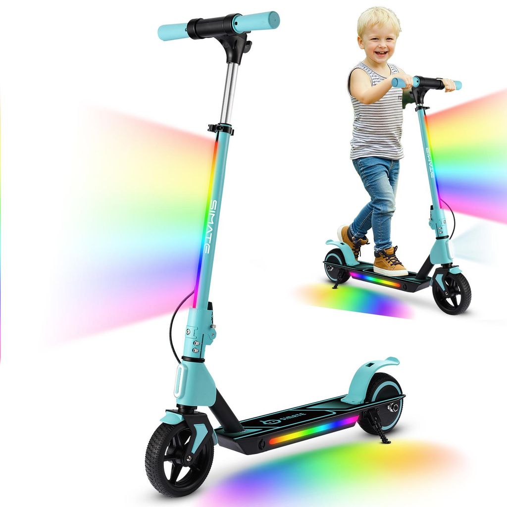 Elektroroller Kinder mit Dual-Bremssystem,Verstellbarer Lenker 86-99cm, 130W, 3 Geschwindigkeiten, 5-8km, LED Display, 6,5 Zoll Elektrorscooter Blau