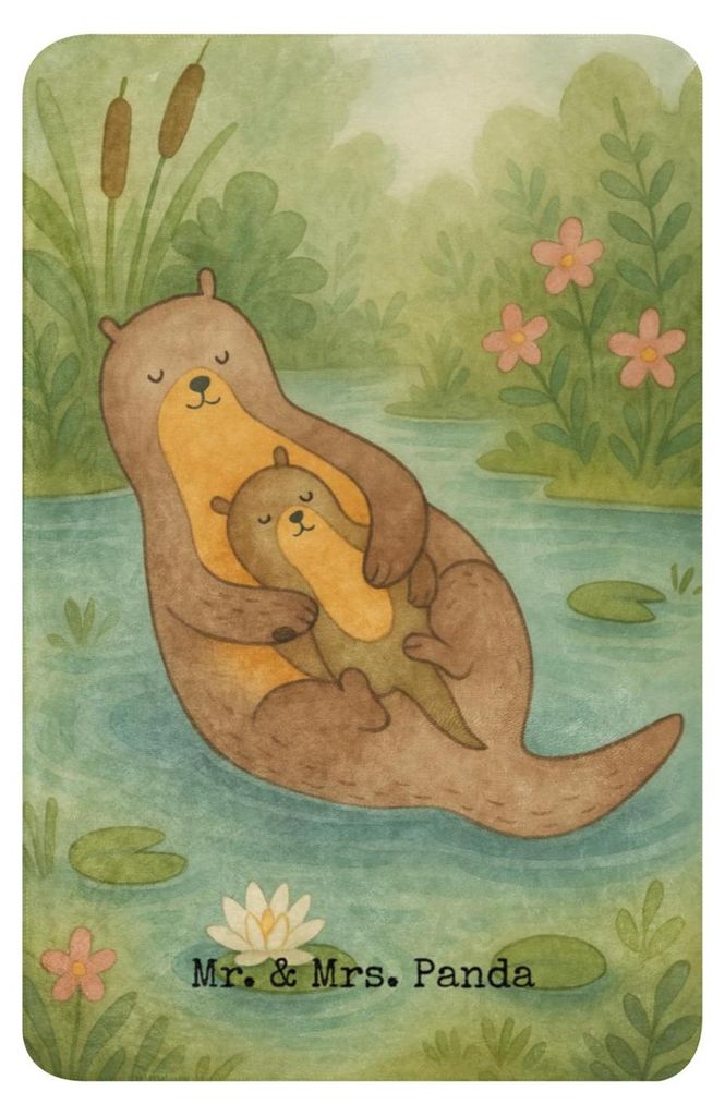 Mr. & Mrs. Panda Decke Otter Kind Design 100 x 150 cm - Weiß - Geschenk, Kuscheldecke, Geburt, Baby, Mama, Heimdecke, Familie, Schmusedecke, Mutte...