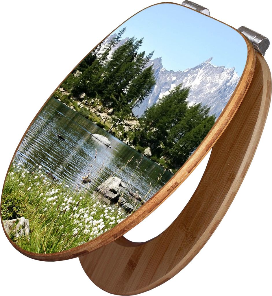 banjado Design WC Sitz Bambus Absenkautomatik -Bergidylle - Toilettendeckel mit Absenkautomatik Holz/hochwertiger Bambus Klodeckel/WC-Sitz für all...