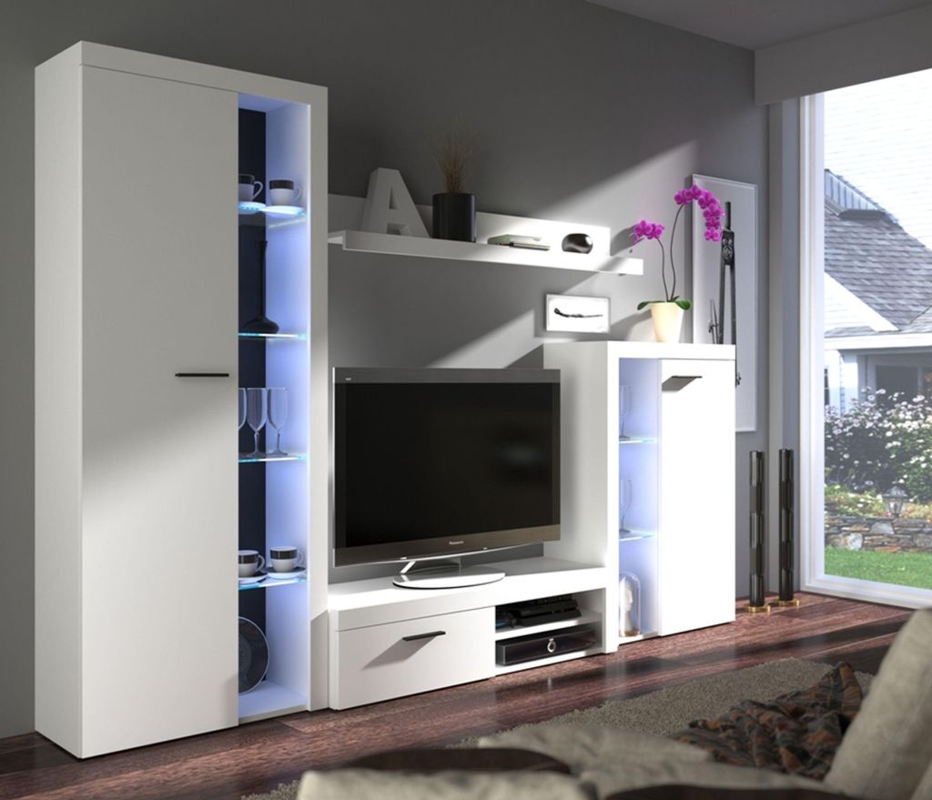 Wohnwand Rumba Anbauwand Wohnkombi Wohnzimmer Weiss matt Produktbild 