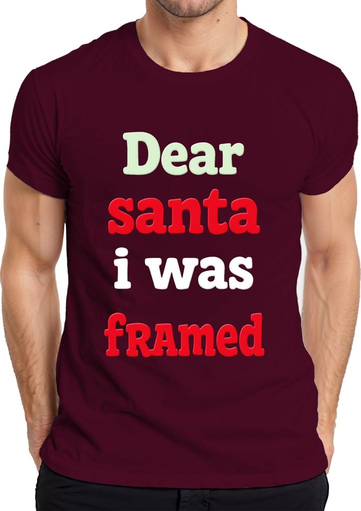 Dear santa i was framed lustig Weihnachten Weihnachtsmann Geschen Herren T-Shirt, Burgundy, S