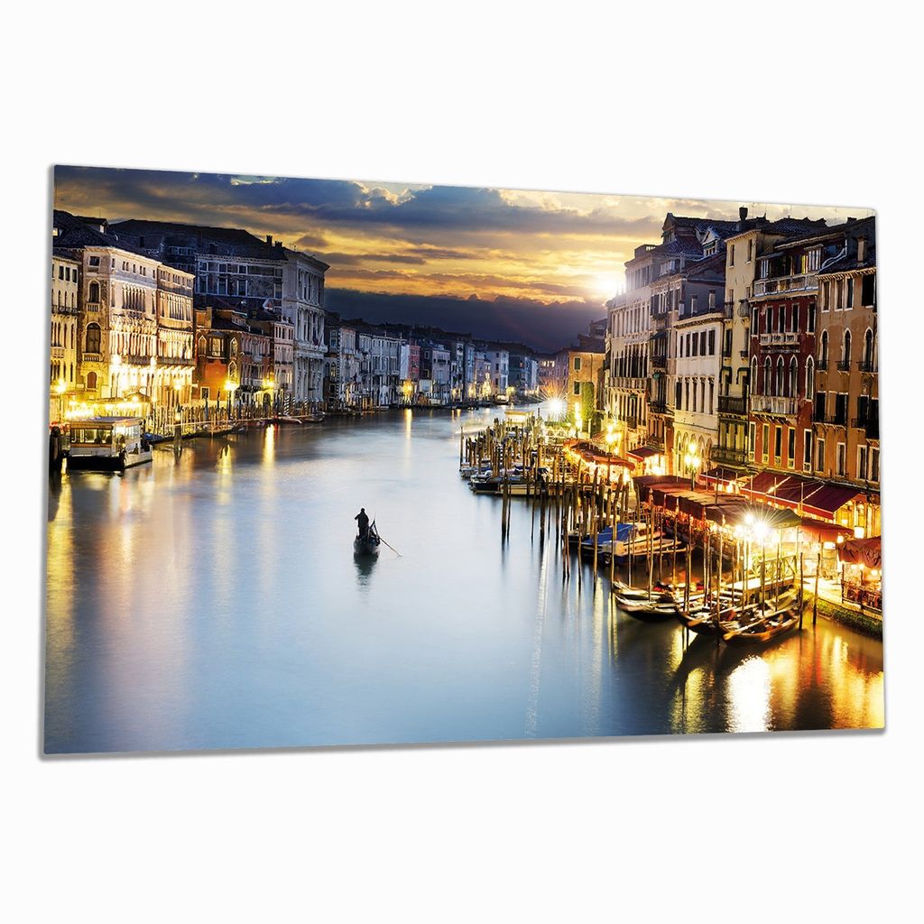 Wallario Herdabdeckplatte aus Glas, Größe 90 x 52 cm 1-teilig, Motiv Canal Grande in Venedig am Abend mit untergehender Sonne