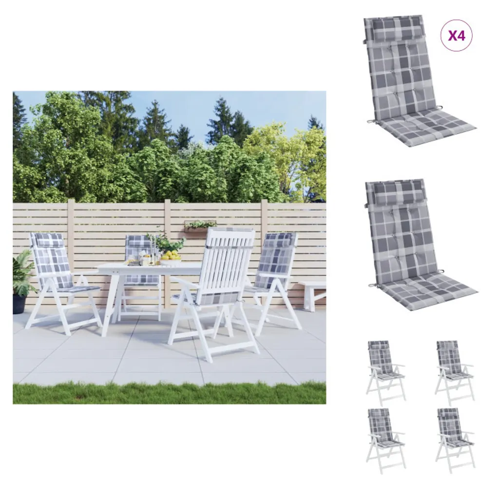 Set 4 Cuscini vidaXL Grigio Quadri Tessuto Oxford per Sedute Esterno