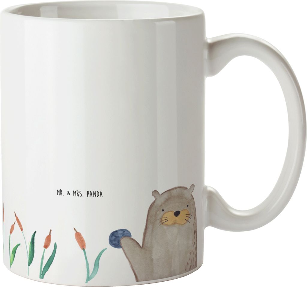 Mr. & Mrs. Panda Mehrwegbecher Otter Stein - Weiß - Geschenk, Plastikbecher, Pflanzen, Seeotter, Pott, See, Kinderbecher, Kunststoffbecher, Grüß...