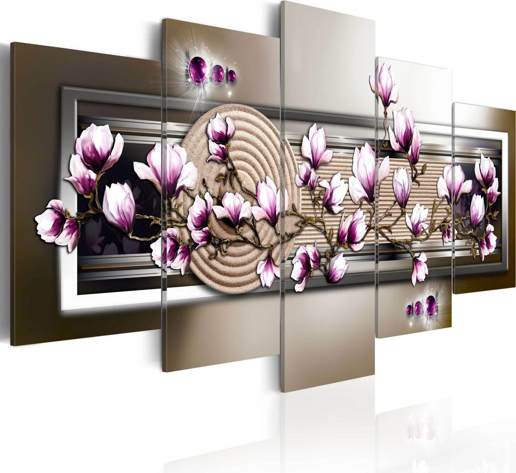 Leinwandbilder Blumen 200x100 cm Vlies Leinwandbild 5 tlg Kunstdruck modern Wandbilder XXL Wanddekoration Design Wand Bild - rosa Magnolie oriental...