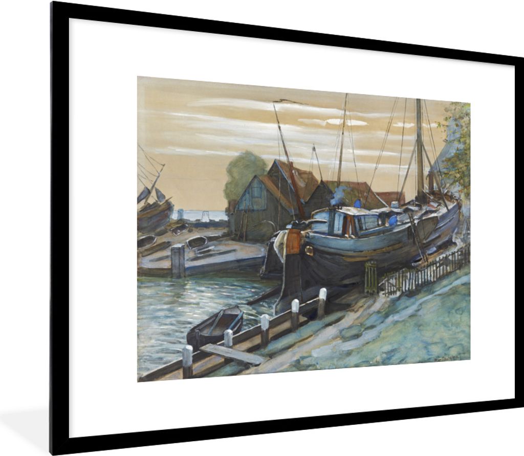 MuchoWow MuchoWow Gerahmtes Poster Droogdok am Durgerdam - Piet Mondrian 80x60 cm - Poster mit zchwarzem Bilderrahmen - Schlafzimmer-Dekoration...