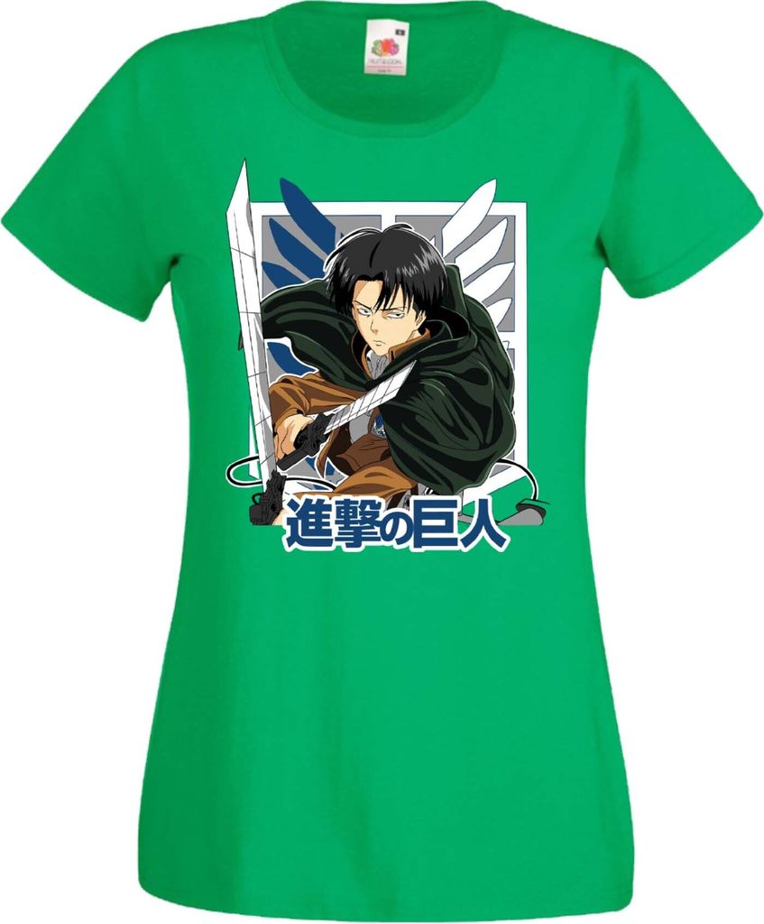 Damen T-Shirt Manga Anime Attack Anime On Titan Levi Ackerman 01 Levi Titan Attack, Lady XS / Grün