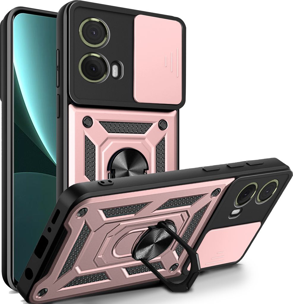 Outdoor Panzer Hülle Motorola Moto G85 Handyhülle mit Kameraschutz Ringhalter in Rosegold