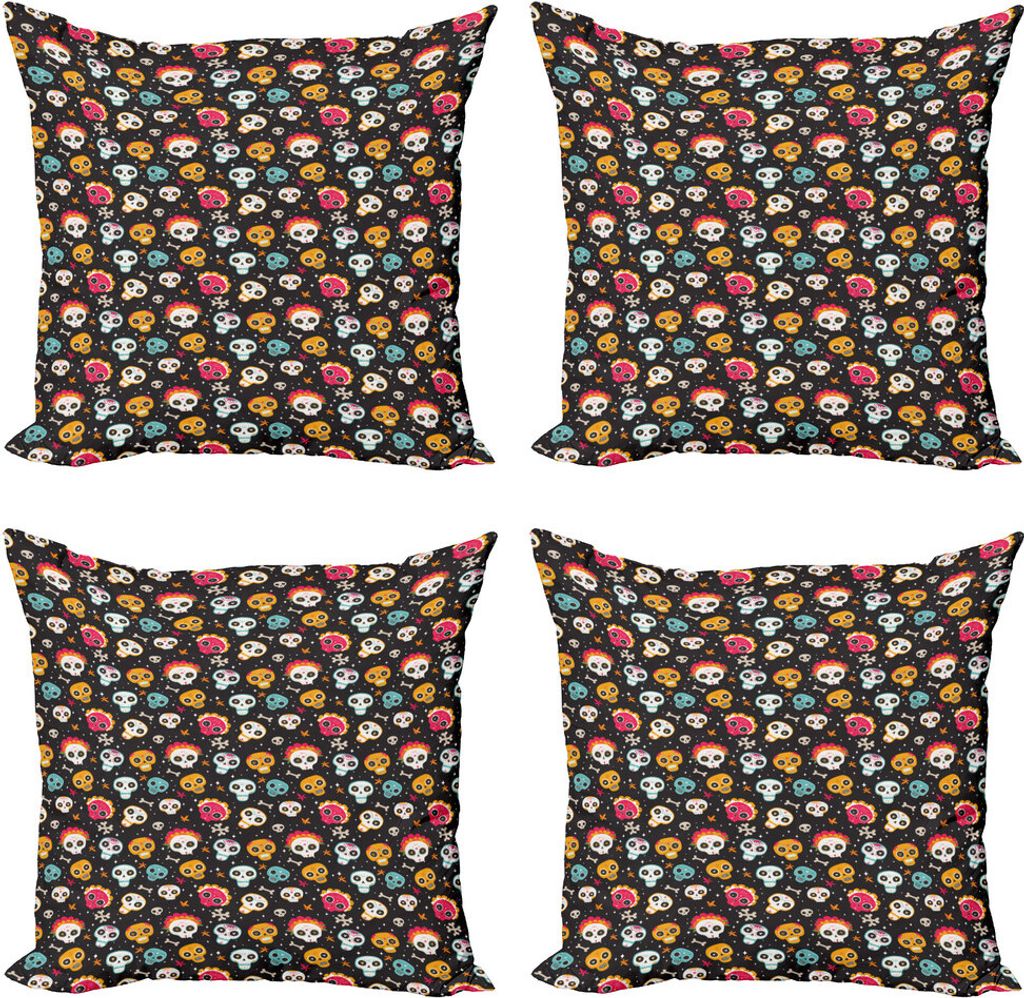 ABAKUHAUS Zuckerschädel Kissenbezug Set (4 Stück), Bunte Kultur, Moderner Doppelseitiger Digitaldruck, 40 cm x 40 cm, Mehrfarbig