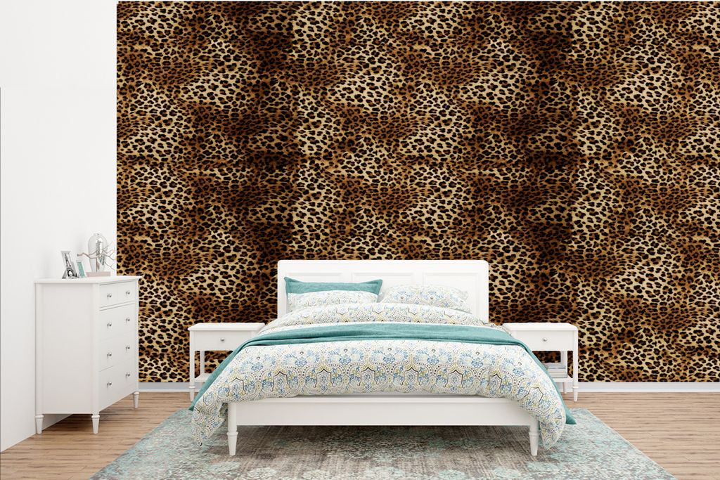 MuchoWow Fototapete für Wohnzimmer oder Schlafzimmer Wandtapete Vinyl Motivtapete Leopard - Muster - Tiere - 385x240 cm - Schlafzimmer-Tapete