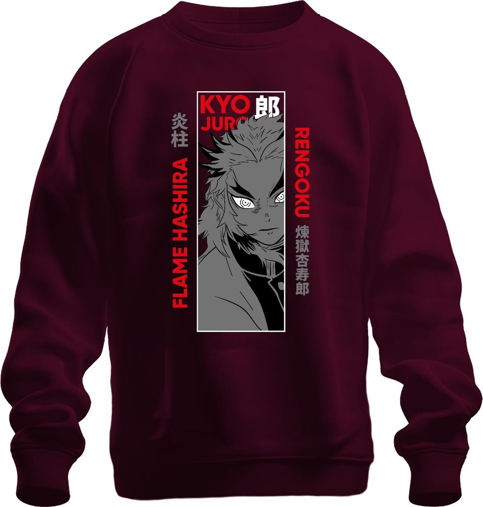 Kyojuro Rengoku Flame Hashira Kimetsu no Yaiba Anime Geschenk Uni Sweatshirt Pullover, Burgundy, L