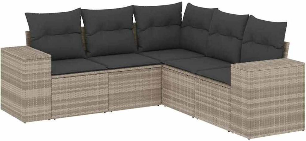 vidaXL 5-tlg. Garten-Sofagarnitur mit Kissen Hellgrau Poly Rattan